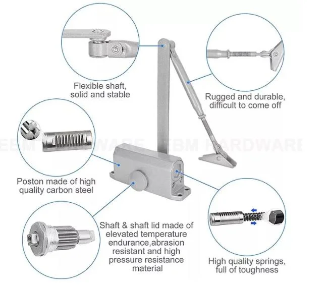 High Quality Commercial Aluminum Two Speed Adjustable Automatic Door Closer