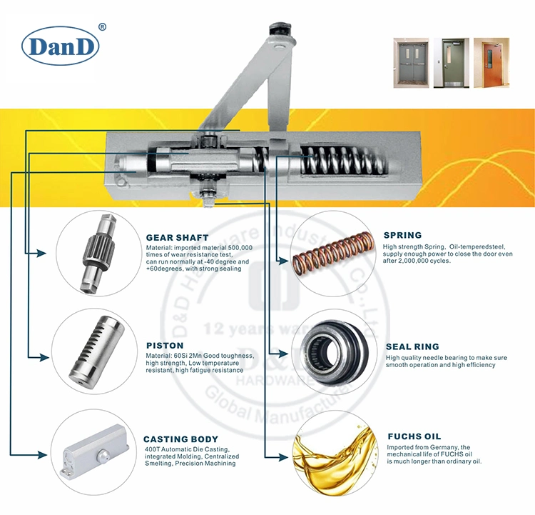 UL Listed Aluminium Alloy Parallel Arm Installation Commercial Door Closer