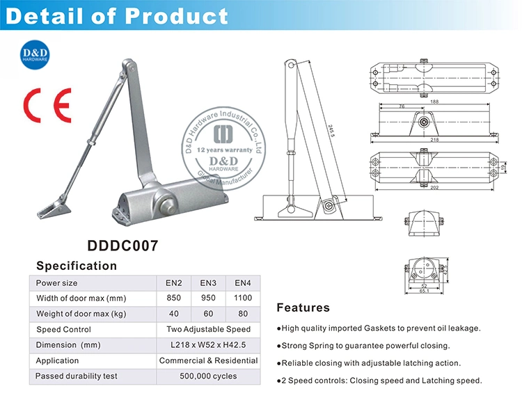 CE Fire Rated Automatic Safety Spring Hold Open Door Closer